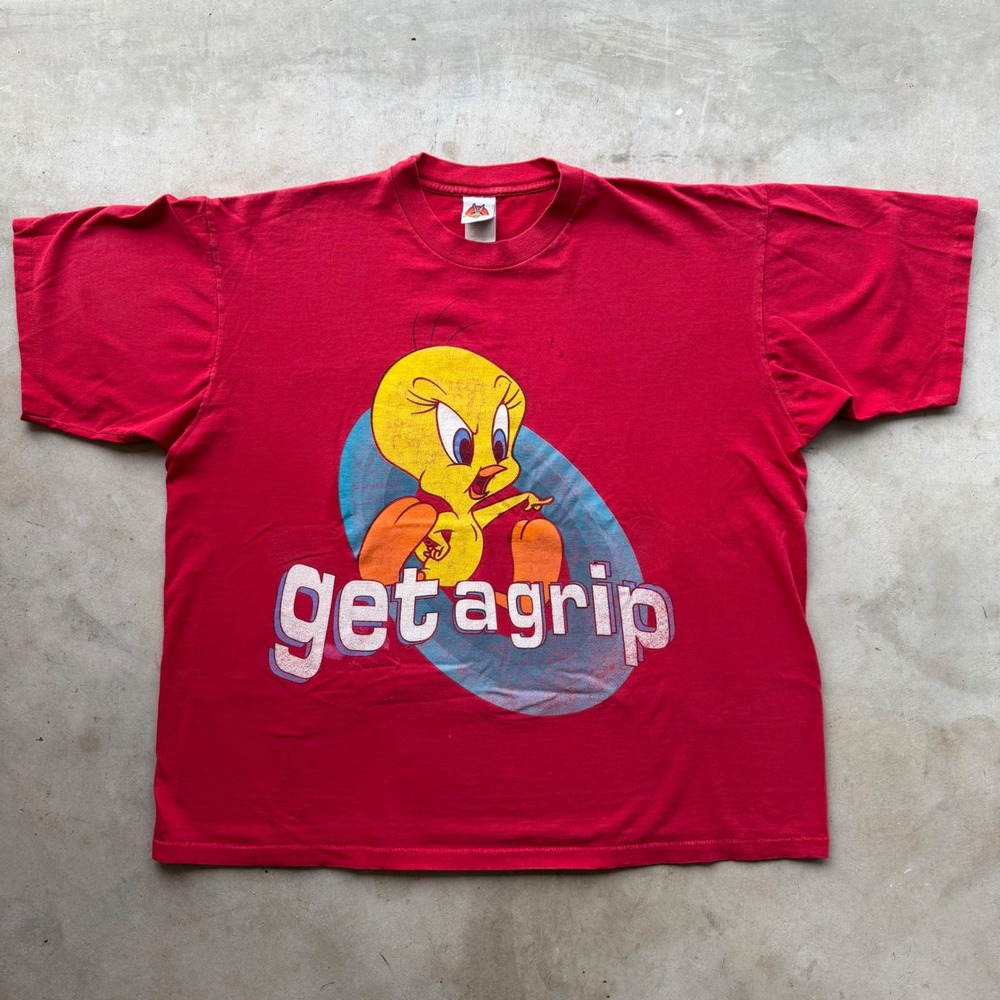 Vintage 1997 Looney Tunes Tweety Bird Get A Grip Red T-Shirt 18W 20W Plus Size